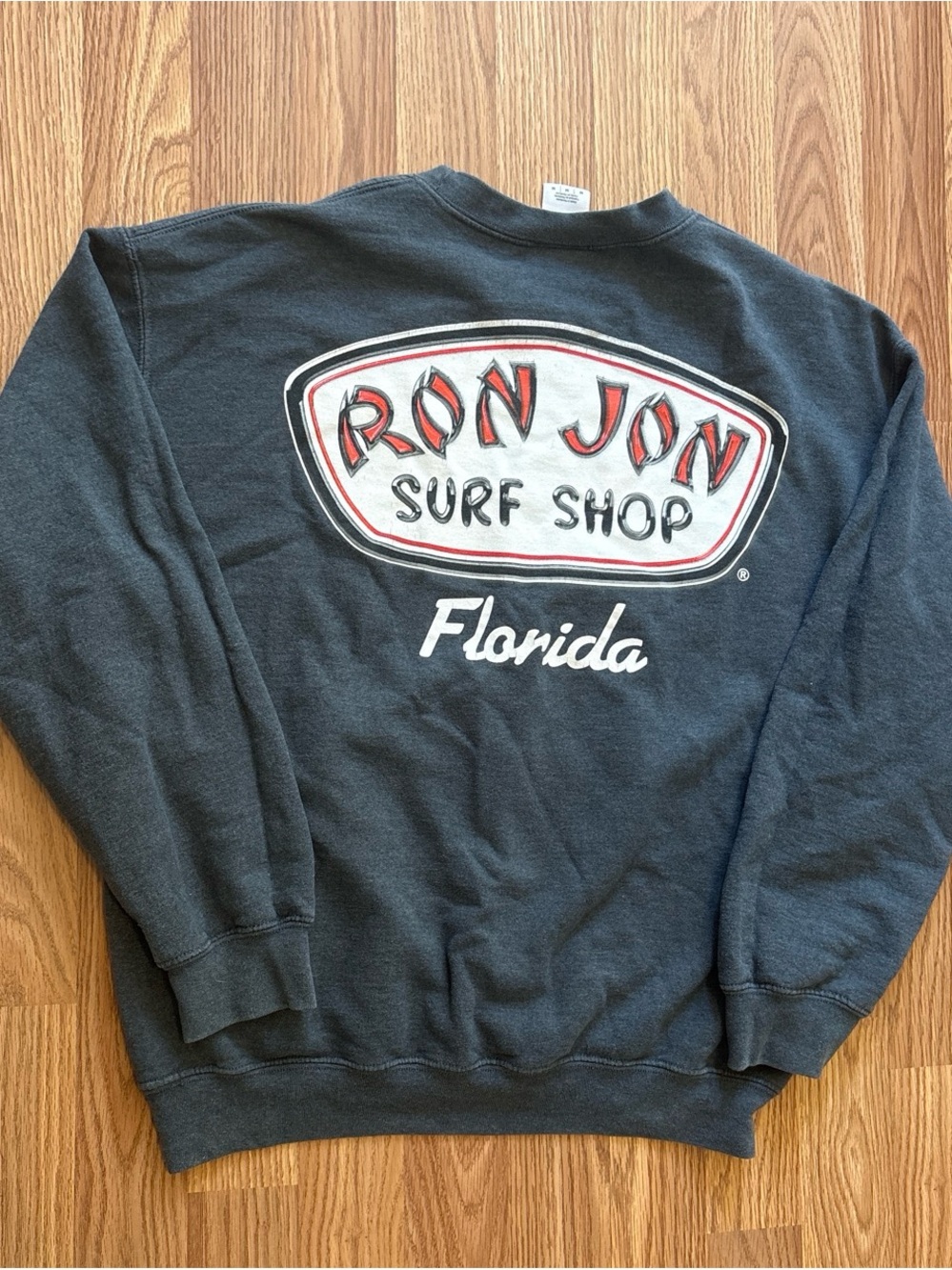 Ron Jon Surf Shop Charcoal Crewneck Sweatshirt with Red & White Logo
